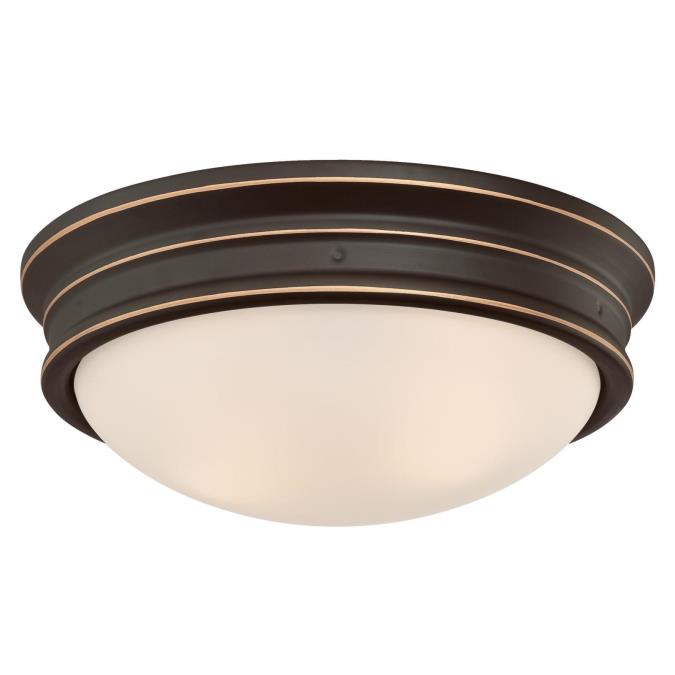 13 in. 2 Light Flush Oil Rubbed Bronze Finish with Highlights Frosted Glass