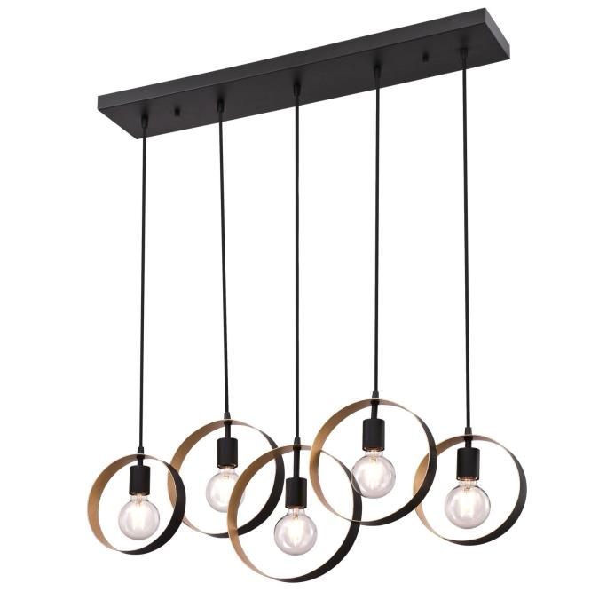 5 Light Chandelier Matte Black Finish with Textured Gold Accents