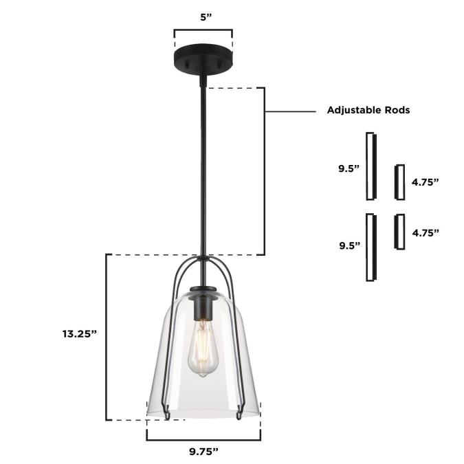 Westinghouse Lighting Kewadin OneLight Indoor Pendant, Matte Black Finish