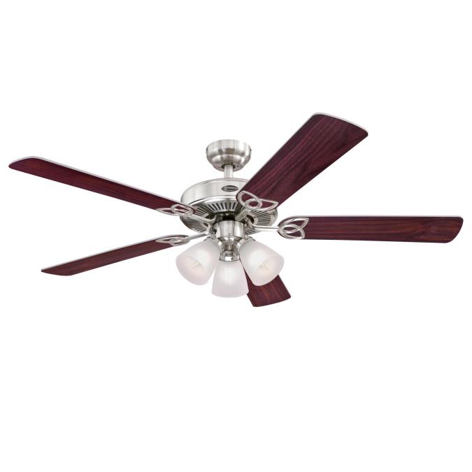 Westinghouse 7862720 Vintage Three-Light 52-Inch Reversible Five-Blade Indoor Ceiling Fan White with Frosted Ribbed Glass Shades 