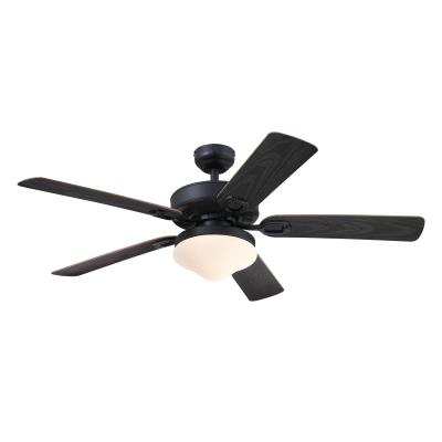 Deacon 52-Inch Indoor/Outdoor Ceiling Fan with Dimmable LED Light Fixture, Matte Black Finish, Remote Control Included